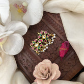 Vriksham Royal Square Kundan Jadau Press Bugadi-Red Green & White-Pearl-J3499